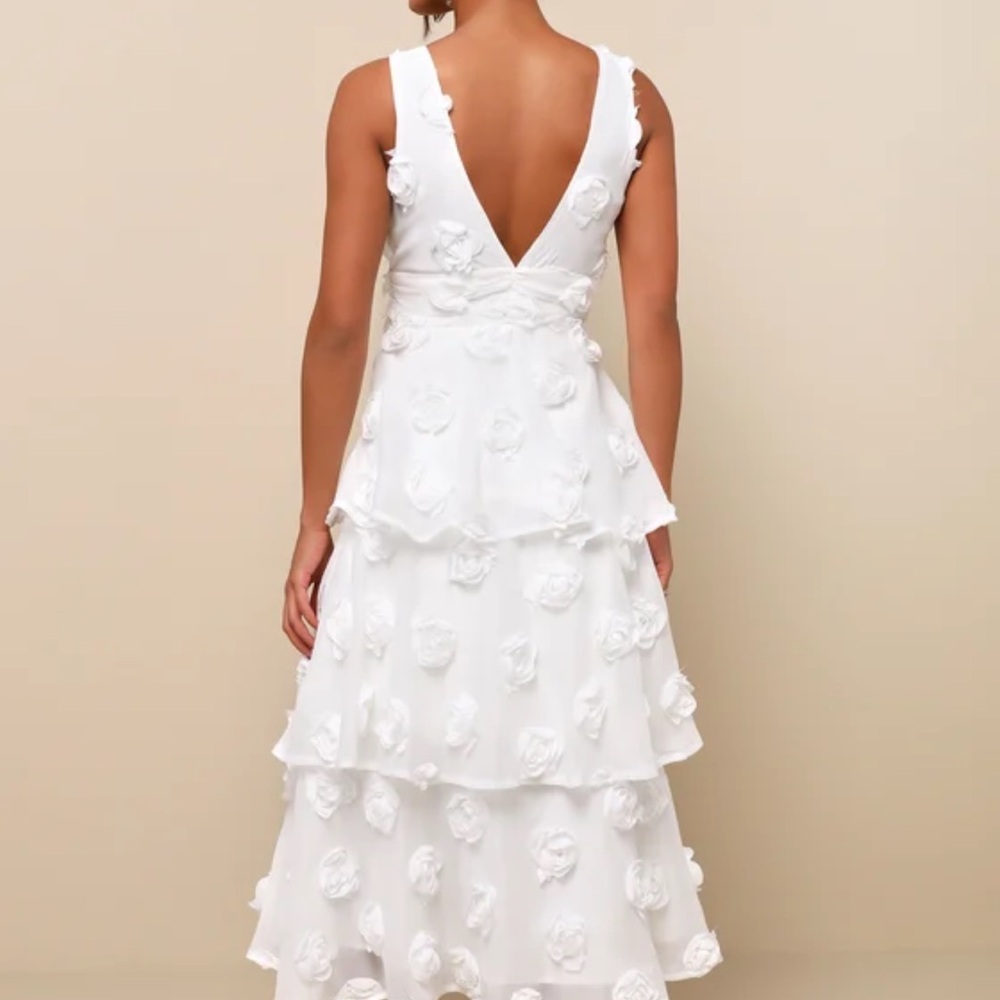 Lulus Exceptional Entrance White Sleeveless Tiered Rosette Midi Dress - Picture 2 of 3